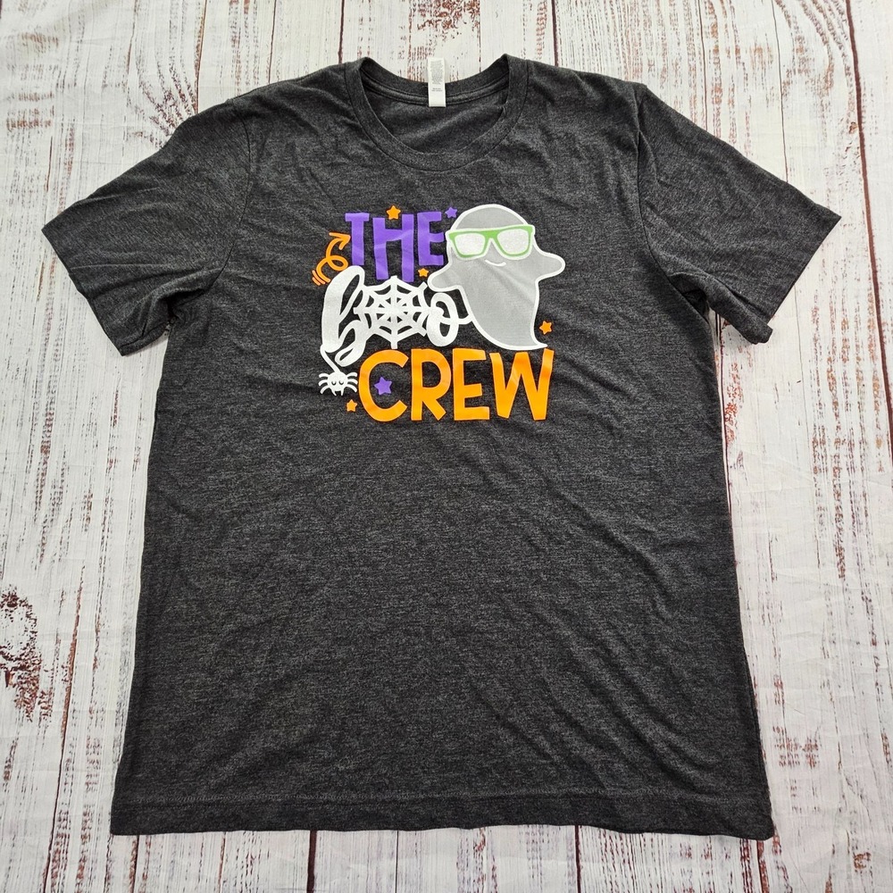 Boo Crew Ghost Halloween Gray Short Sleeve Cotton Blend T-Shirt Men's L